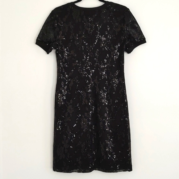 DKNY Womens Black Sequins Mesh Rib Collar & Sleeve Party Cocktail Dress/Size 2 - Picture 3 of 10